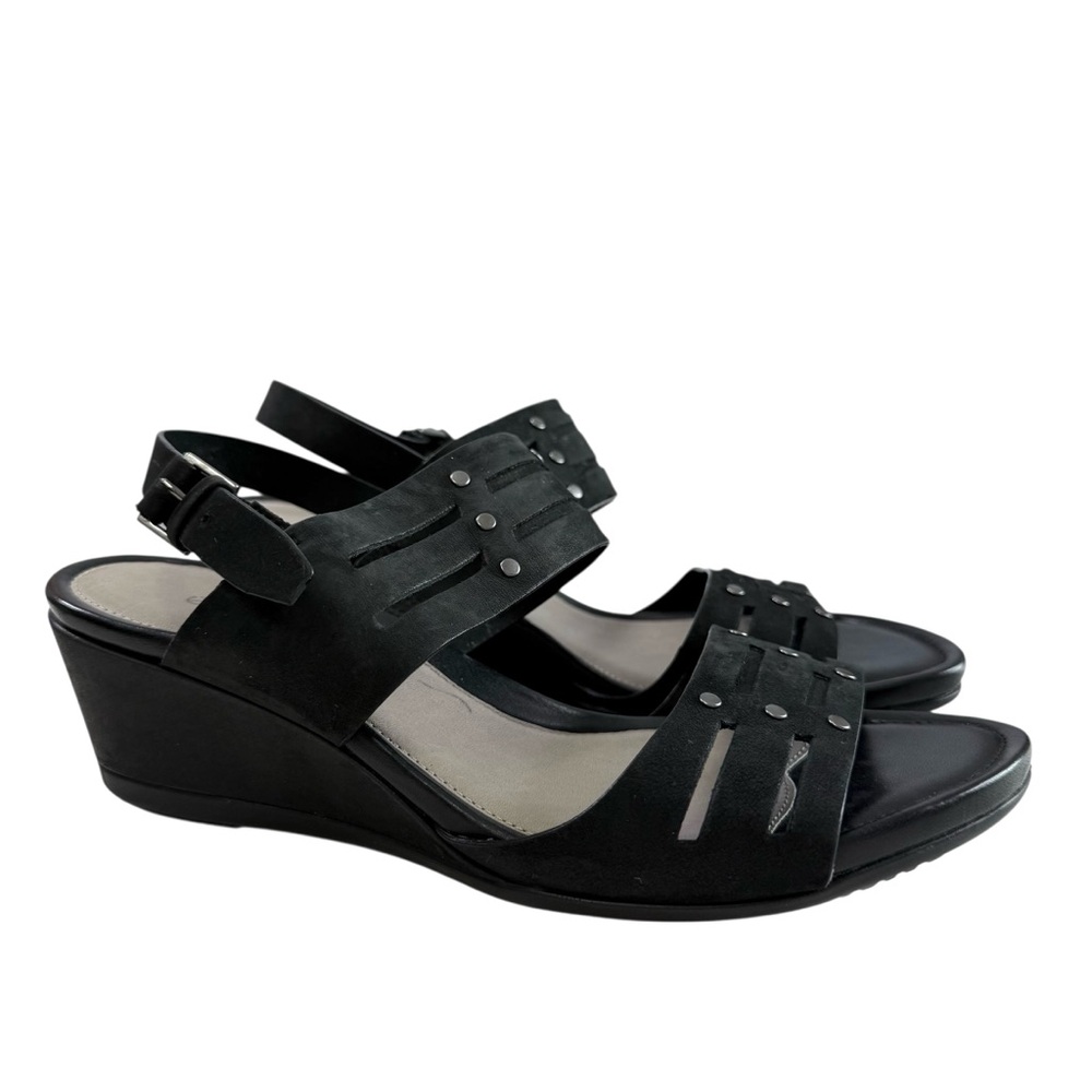 Ecco Touch 45 Strappy Black Leather Wedge Sandals Size 38/ US 7-7.5 - Picture 3 of 16